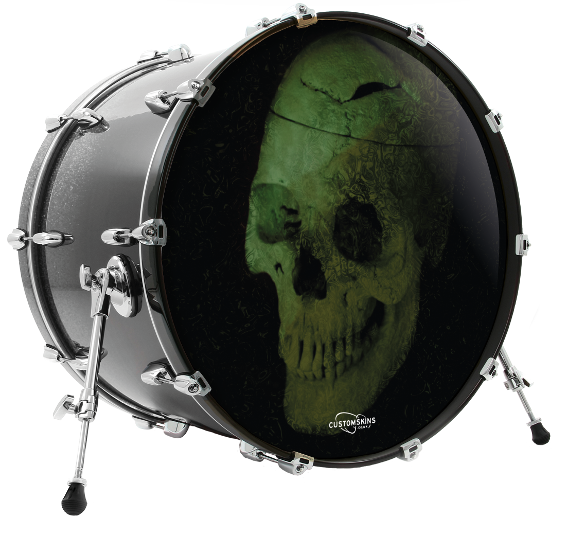 Green Skull custom bass drum head – Customskins